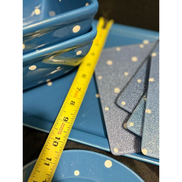 Temptations by Tara Stoneware Serving Set - Blue Polka Dots - 11 Pieces - Picture 11 of 14